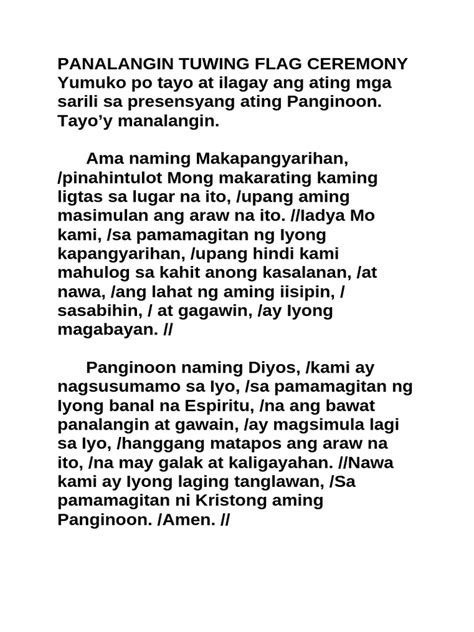 panalangin bago mag flag ceremony|Unang Pangkalahatang Flag Ceremony .